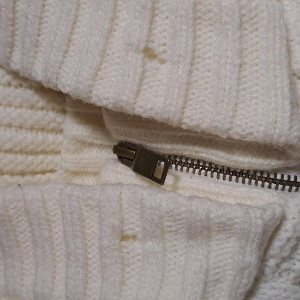 Makobi Men’s Streetwear Sweater Cable Knit Zip Cardigan Cream Hooded Pockets XL - Picture 15 of 15
